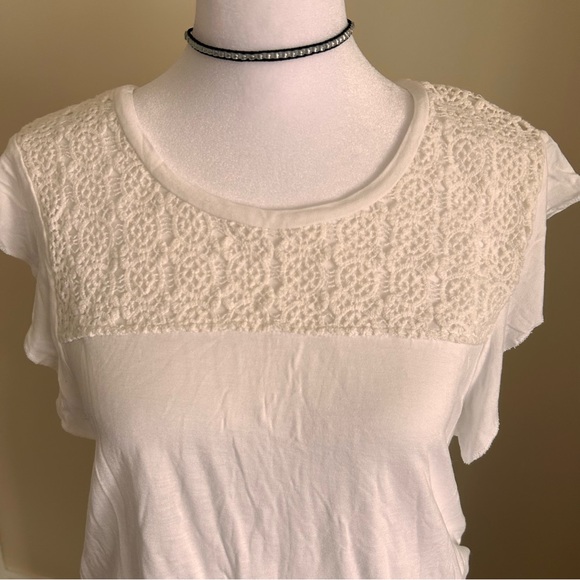 Joe Fresh short sleeve top White Lace Yoke Cap Sleeve Large - Picture 2 of 5
